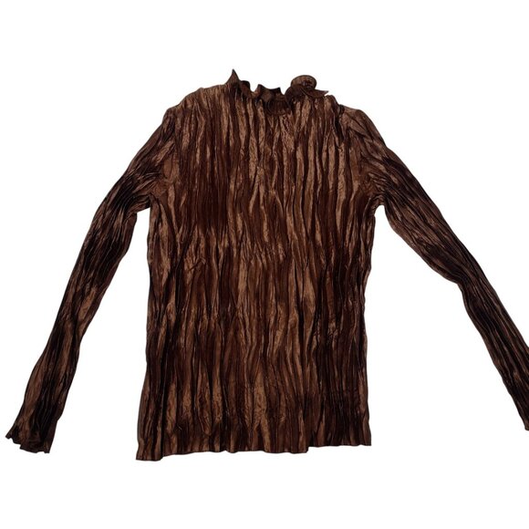 Toffee Apple Brown Satin Crinkle Ruffle Shirt XL Fairy Office Whimsigoth Regal - Picture 6 of 7